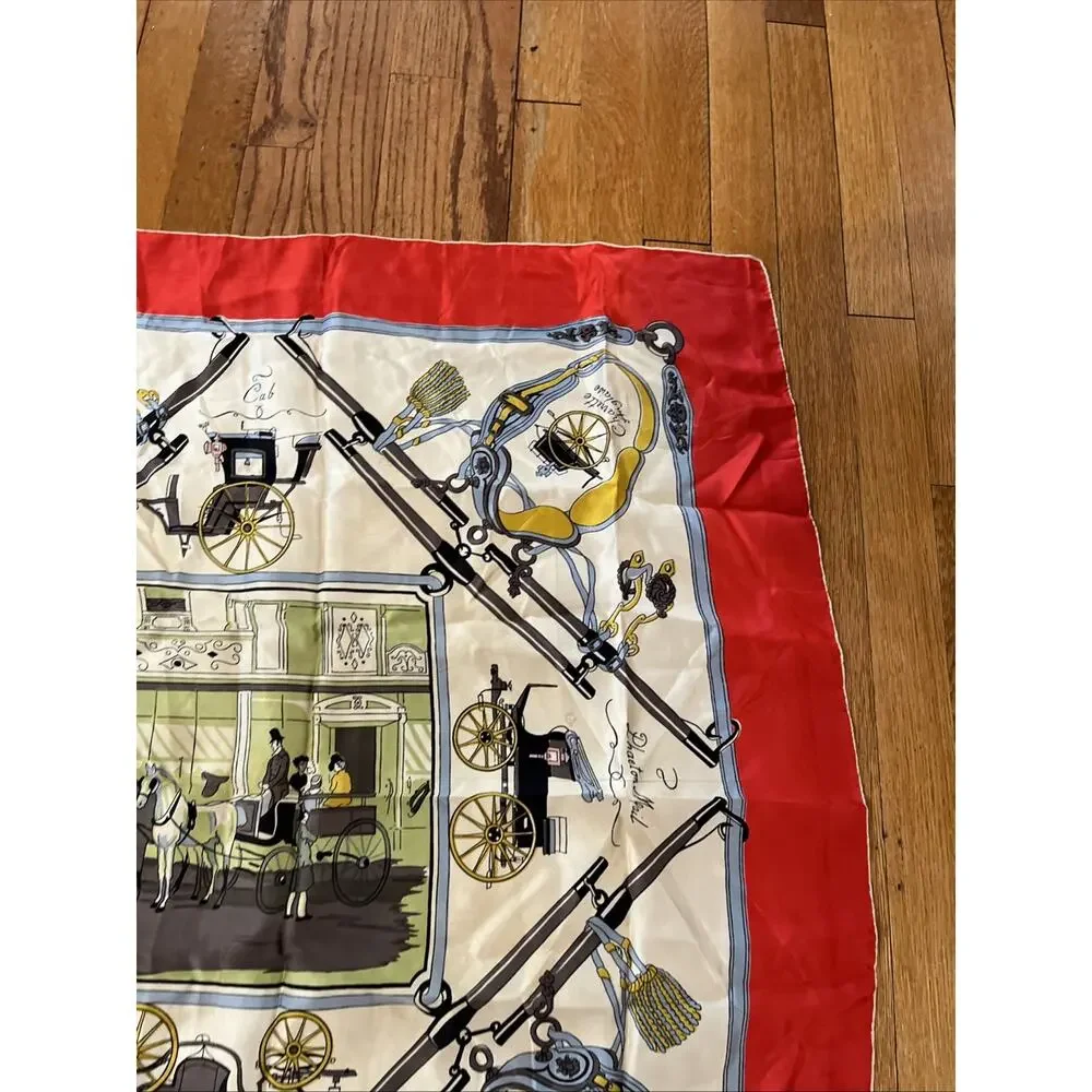 Vintage Glentex Silk Scarf 30x30 Old Fashion Buggy Print Hand Rolled Italy